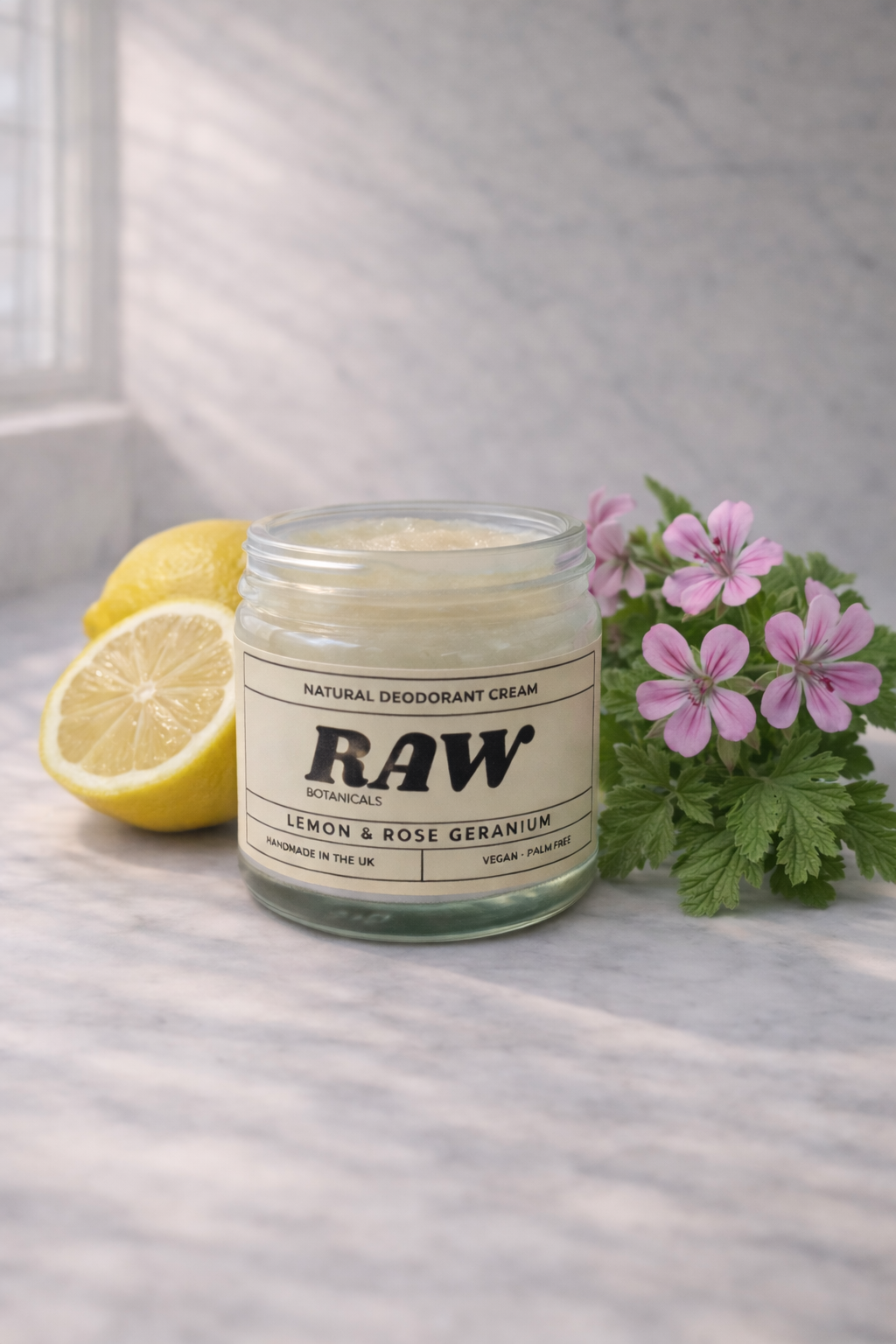 RAW Botanicals Natural Deodorant Cream – Lemon & Rose Geranium